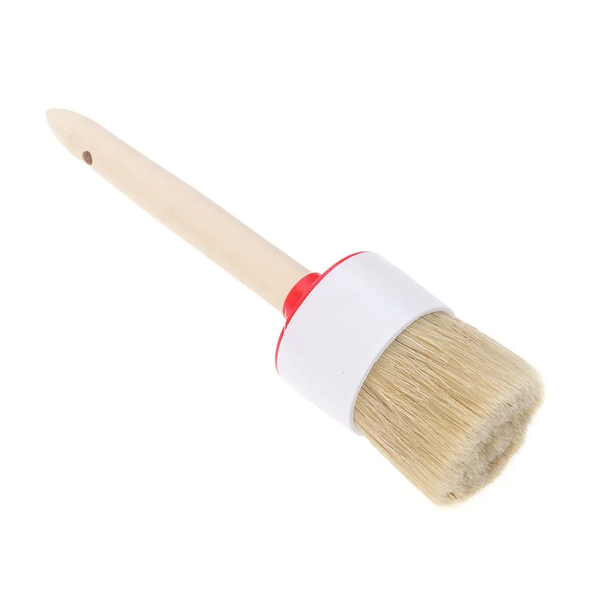 Natural Boar Hair Brush Round Head Wood Handle Bristle Cleaning Brush for Wheels Comfortable Grip Hanging Hole 60Mm