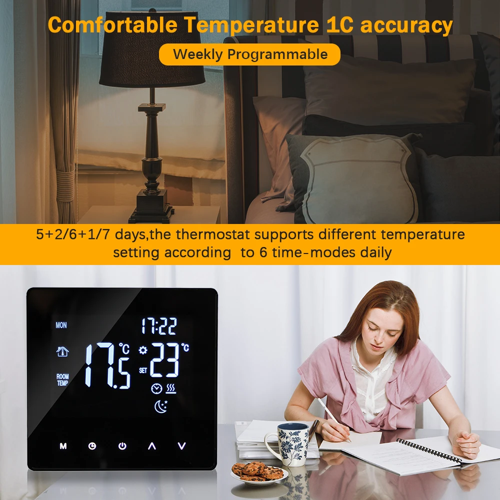 WiFi Smart Thermostat Temperature Controller LCD Touch Screen Week Programmable App Control Underfloor Heating Thermostats