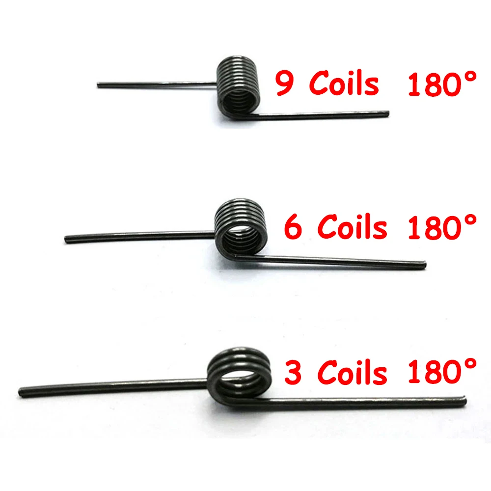 Yiqianyuan 10 szt. 1,4 mm sprężyna skrętna ze stali sprężynowej 3/6/9 cewek Opcje Kąty 60/90/120/180 dla majsterkowiczów i projektów domowych