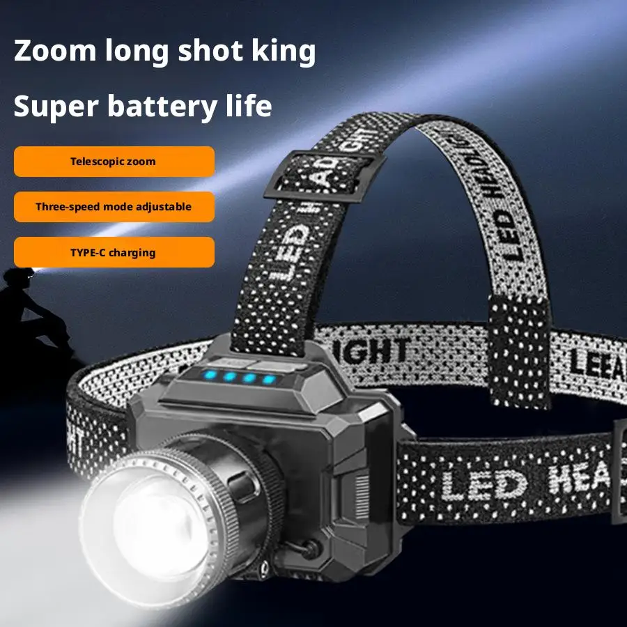 Rechargeable Ultra-Bright Long-Lasting LED Headlamp for Outdoor Work - Powerful Illumination Head-Mounted Searchlight