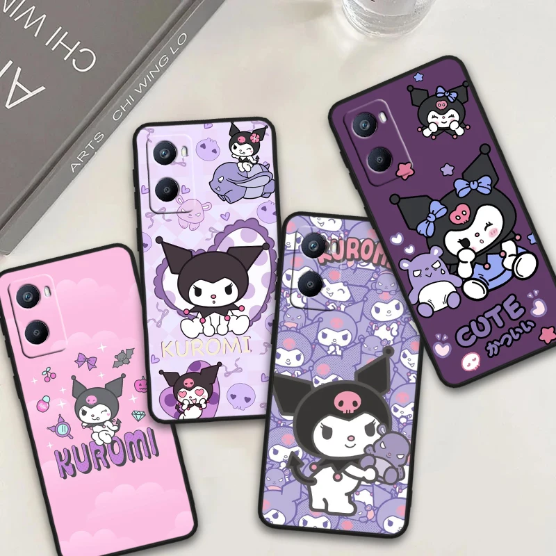 Cartoon Cute Kuromi Anime For OPPO Reno 10 9 8 7 6 5 4 Z SE Pro Plus Lite Soft TPU Shockproof Black Phone Case