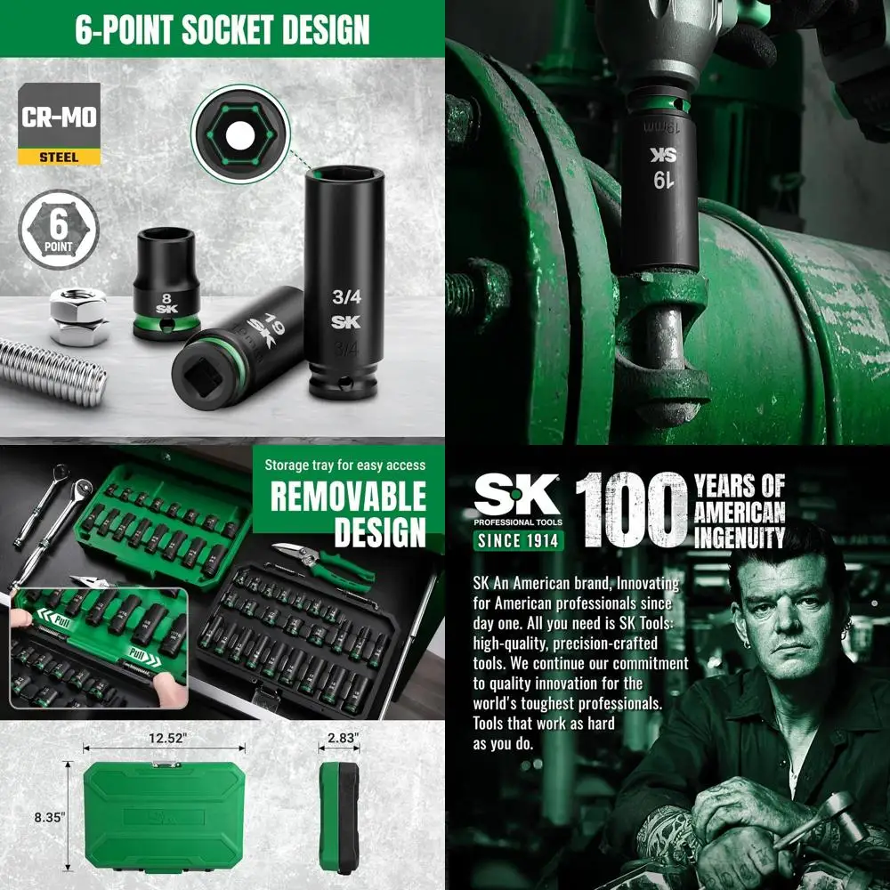 

3/8" Drive Impact Socket Set, 40-Piece Deep & Shallow Sockets, Metric 8 to 19mm, SAE 5/16″ to 3/4″, Premium CR-MO Steel, SureGri