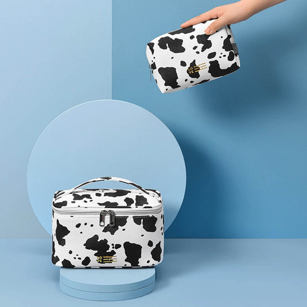 

Cow Print Travel Toiletry Wash Woven Makeup Bathroom ganizer Storage Box Cow Grain Wash Bag Makeup Travel Bag Women