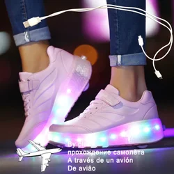 2024 New 27-43 USB Charging Children Sneakers With 2 Wheels Girls Boys Led Shoes Kids Sneakers With Wheels Roller Skate Shoes