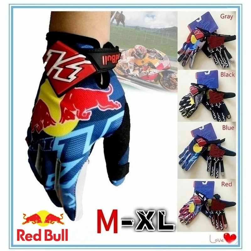 4-farbige Red Bull-Handschuhe, rutschfeste MTB-Motorrad-Fahrradhandschuhe, Vollfinger-Offroad-Red-Bull-Rennhandschuhe für Männer und Frauen