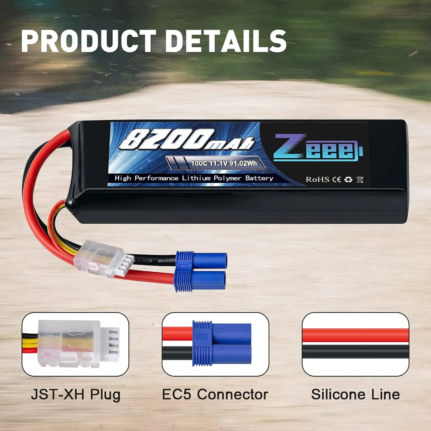 1/2pcs Zeee 3S 8200mAh FPV Drone Lipo Battery 11.1V 100C EC5 Plug with Metal Plates for RC Car RC Truck Tank RC Racing Models