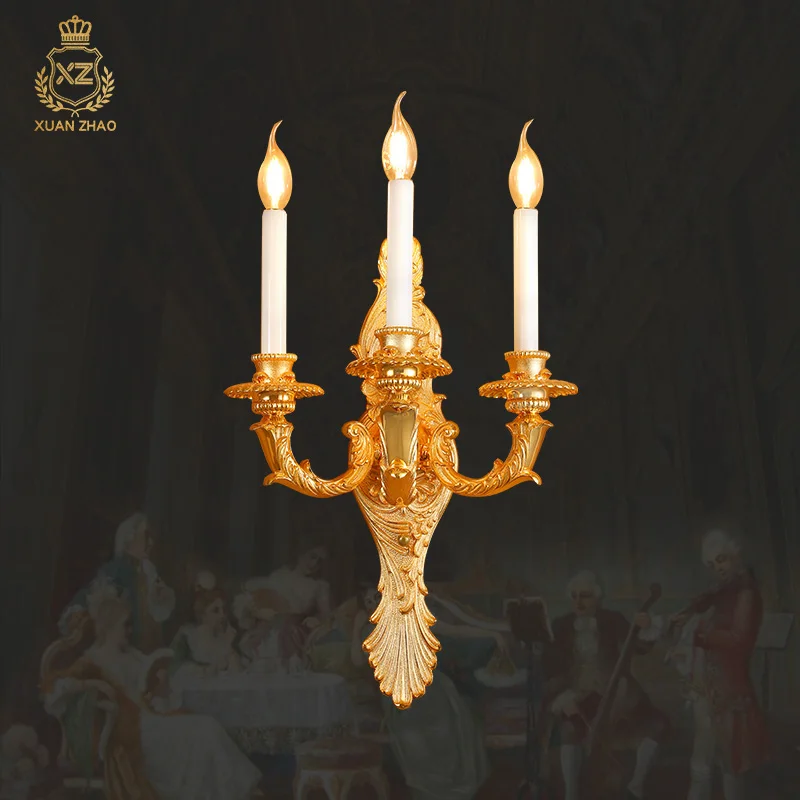 

French Luxury Vintage Candelabra Decorative Wall Sconce Elegant And Exquisite Hand-Carved 3 Light Wall Sconce