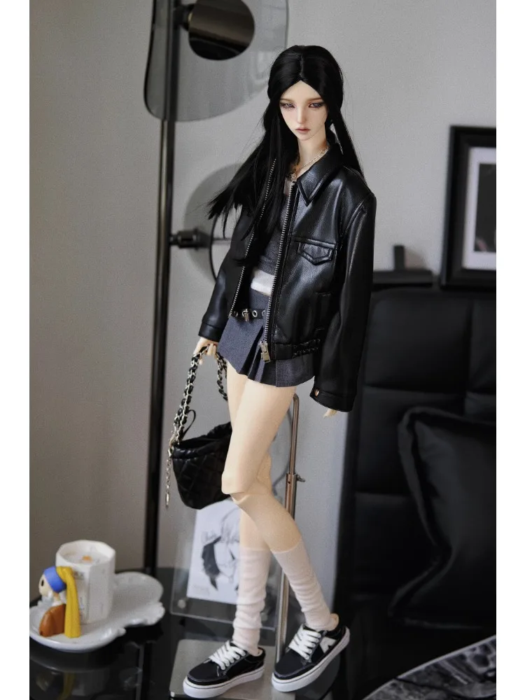 Retro  Short Leather Jacket For BJD Doll Clothes 1/4 1/3 SD13 Smart Doll Uncle Custom W504