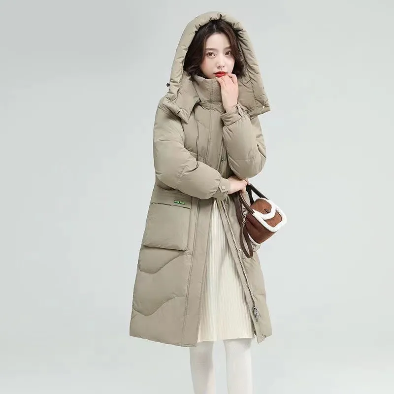 Thickened Down Cotton Jacket Women\'s Loose Long Knee Length Winter New Coat Trend Parkas