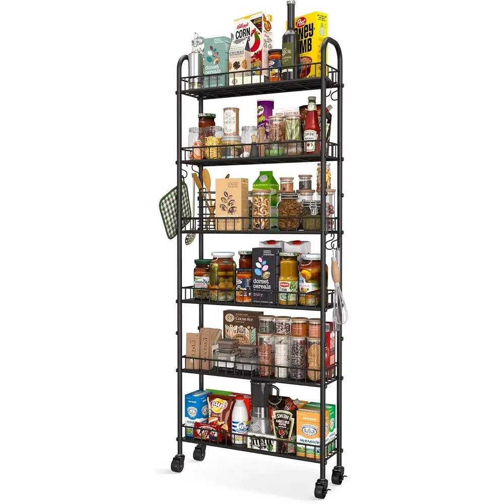 

Slim Rolling Storage Cart with Wheels, Metal 6 Tier Mobile Shelving Unit Organizer Kitchen Utility Cart or Oice Bathroom Kitchen