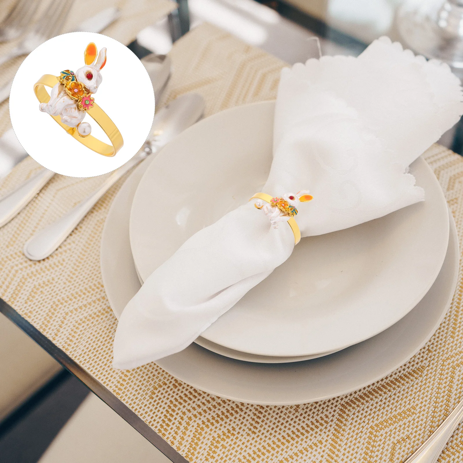 

4 Pcs Easter Napkin Buckles Rabbit Serviette Rings Cute Pearl Design Alloy For Holiday Dinner Decor Keeps Table Tidy