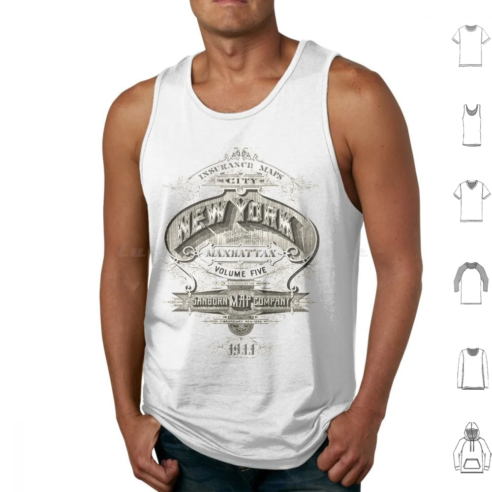 Camisetas sin mangas vintage de Nueva York Chaleco sin mangas Nueva York Vintage Manhattan Sanborn Map Company