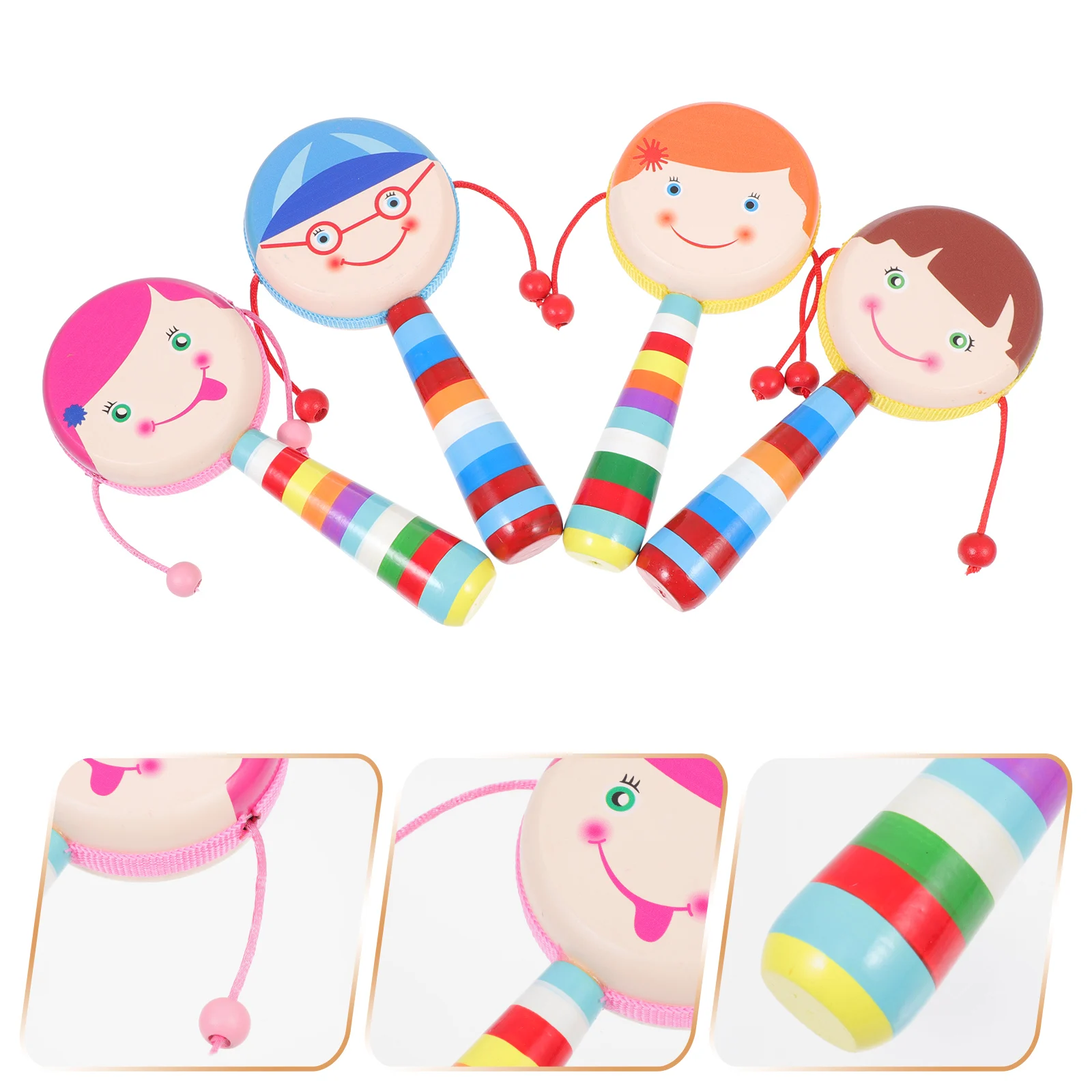 4pcs 나무 드럼 부드러운 광택 가장자리 안전한 음악 교육 아기인지 유아 만화 손