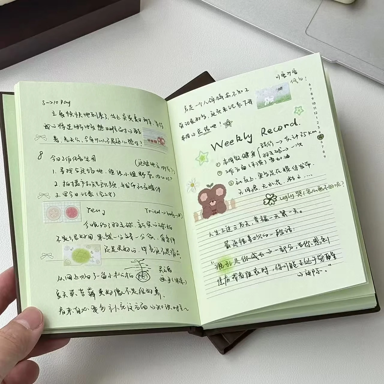 A6 Japanese notebook journal Handbook Green Inner Page Niche Ins cute Diary Office Journal Diary notepad Stationery Student view 2