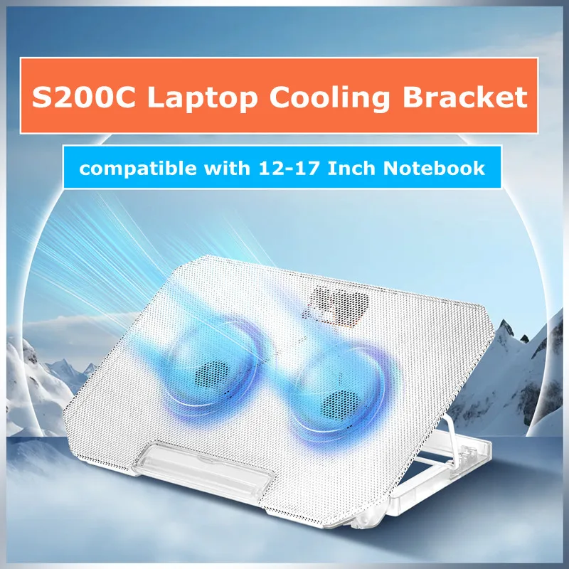 

S200C Gaming Laptop Cooler Base 2 Fans Dual USB Ports Large Size ABS+PC Silent Cooling Bracket Pad Support 12-17 Inchs Notebook