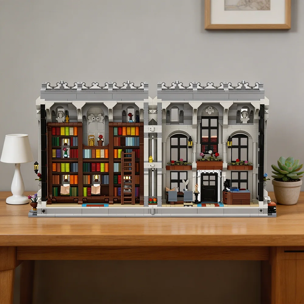 MOC White Library Building Blocks Kit 2379PCS Modular Design Library Creative City Series Home Decor Bricks Toys Adult Gift