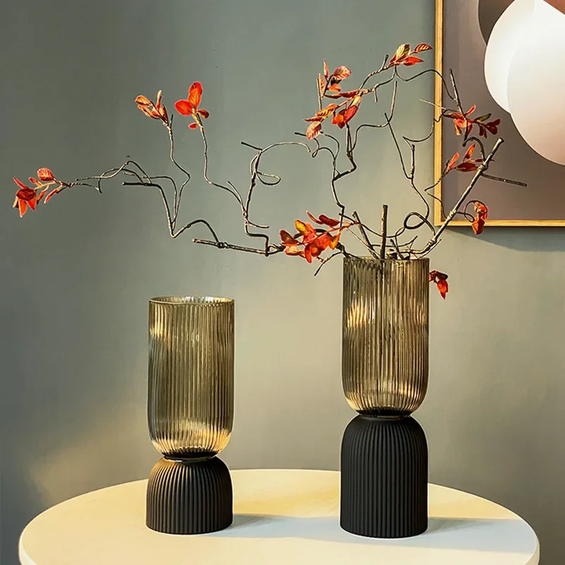Minimalist Frosted Champagne Glass Vase Designer Recommends Ornaments Straight Tube Floral Ornaments Dining Room Flower Vase