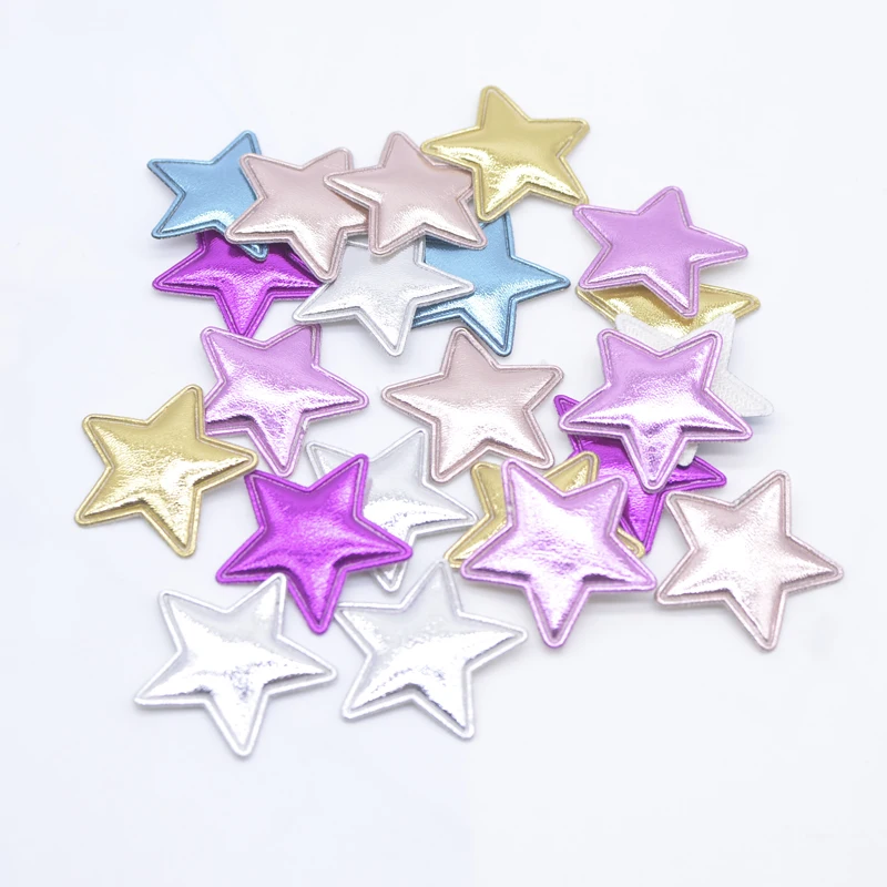 50Pcs 30mm Padded PU Leather Star Appliques for Clothes Hat Sewing Patches DIY Baby Headdress Hair Clips Bow Decor Accessories