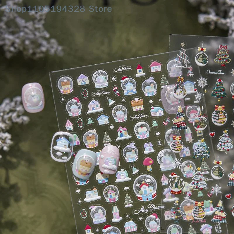 [MP]3. Leuke cartoon kristallen bol kerstman winter metalen kerstboom nail art stickers diy manicure stickers