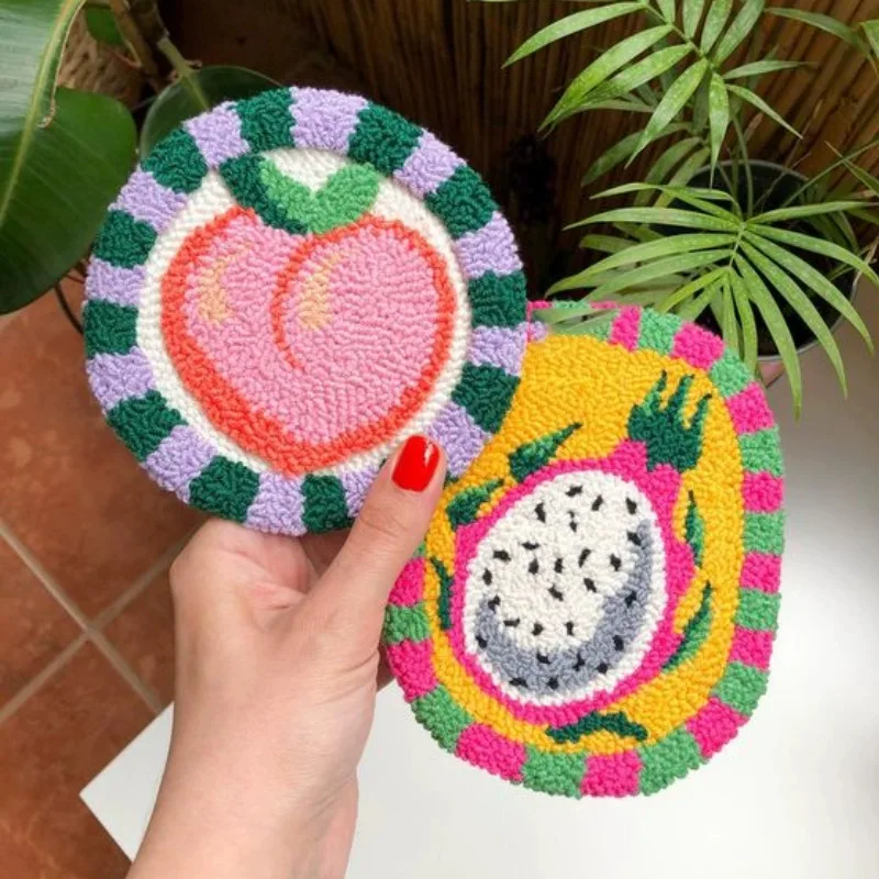 Punch Needle Coasters Set Mug Fruit Magic Needle Embroidery Kit Handmade Tufted Rug Mug Skill Embroidery DIY Needle Art Craft