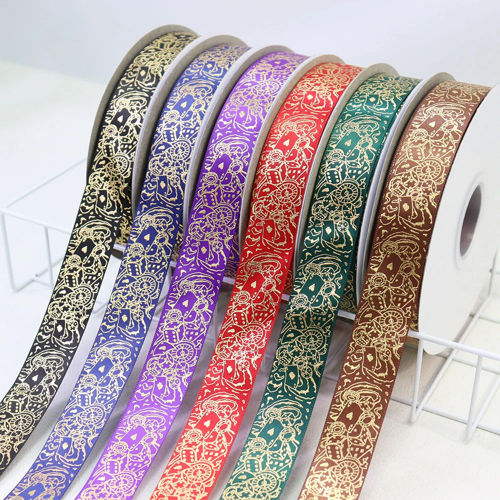 

1'' 25mm Gold Foil Dice Poker Printed Polyester Desperate Attempt Satin Ribbon For Gift Packaging DIY Handmade Materials