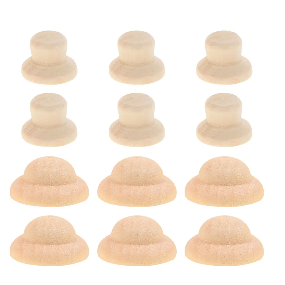 40Pcs Wooden Peg Hat Unpainted DIY Graffiti Craft Unfinished Blank Wood Hat for Decoration Home Desk Display Christmas