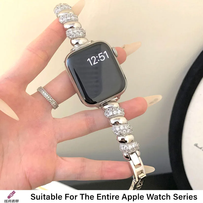 Correa de pulsera de joyería de circón de lujo para Apple Watch Band mujer 38-49mm iWatch Series 10 9 8 7 6 5 4 3 2 SE Ultra espiral de cobre