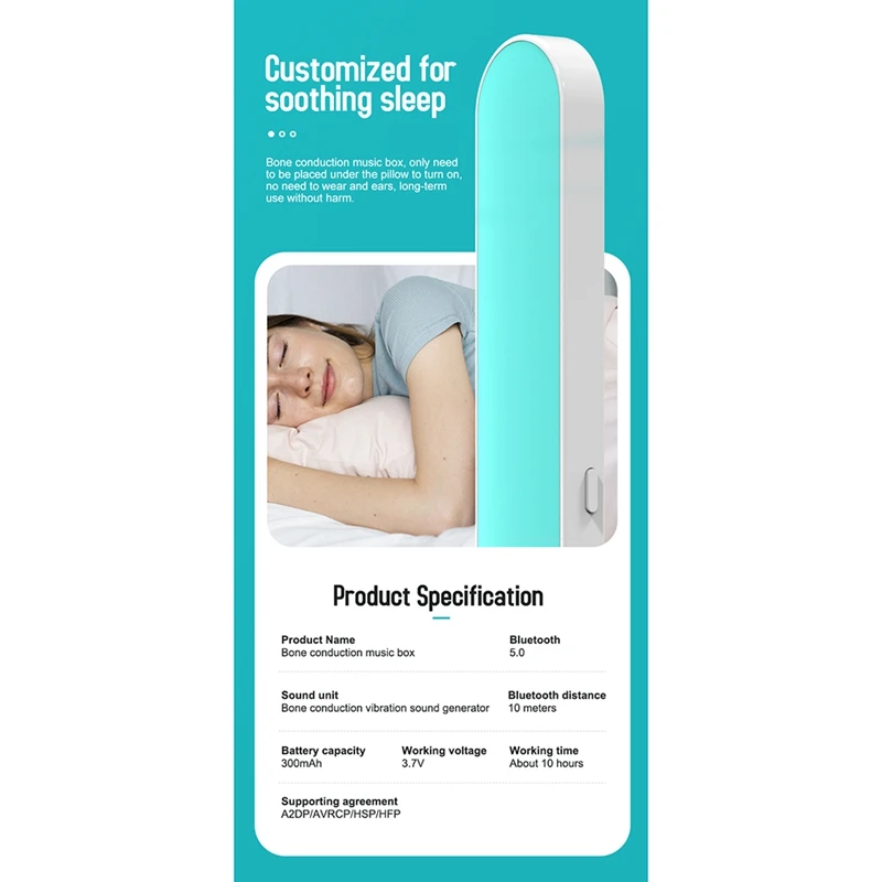 Caja de música de conducción ósea, Altavoz Bluetooth inalámbrico portátil, estéreo, bajo, almohada, mejora el sueño, Facebook, nuevo