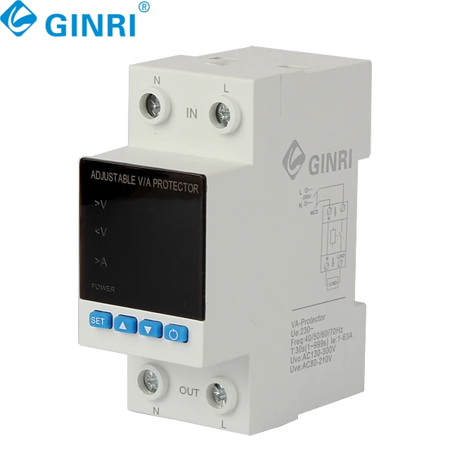 3PCS 63A 230V 2P Over Under Voltage Overcurrent Protection Electric Digital Voltage Protector Relay