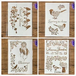 Plantillas de capas para pintura de pared, A4, 29cm, Vintage Bird Words, DIY, álbum de recortes para colorear, álbum de relieve, plantilla decorativa, 4 unids/set