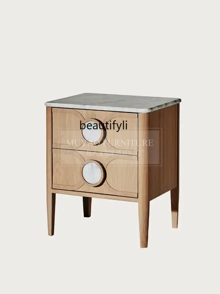 

Nordic Minimalist Solid Wood Bedside Cabinet Creative Designer Marble Bedside Storage Cabinet