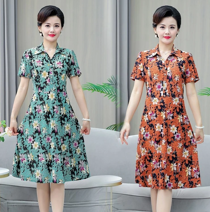 女性用半袖ミドル丈ドレス,ボタンポケット,パッチワーク,カジュアル,ワイド,新品,夏