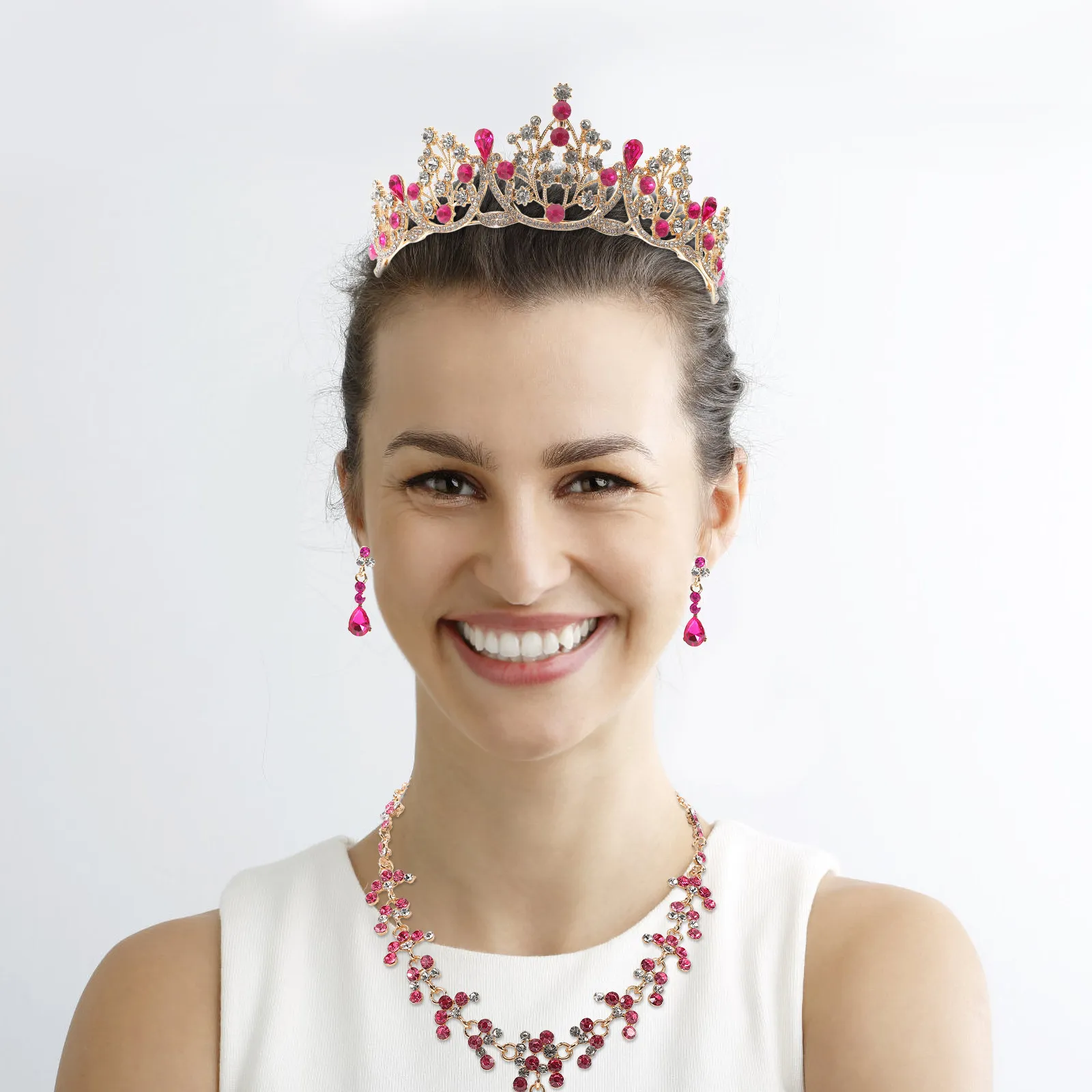 Bridal Jewelry Set Tiara Earrings Necklace Stunning Wedding Rhinestone Crown Headband for Birthday Prom Party Bridal Jewelry Set