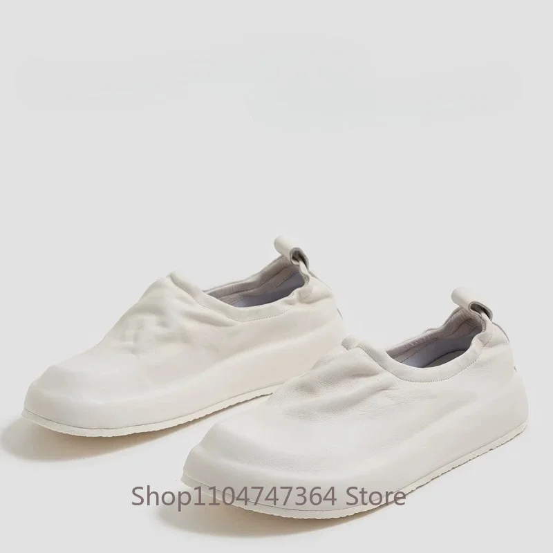 Luxury Designer Cowhide Shoes Men's Loafers Genuine Leather Thick Sole Casual Work Outdoor Sport Leather Shoes Male White
