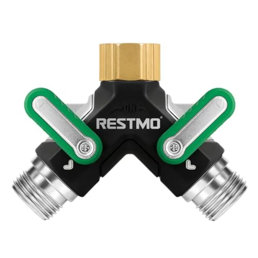 

2 Way Garden Hose Splitter Heavy Duty Full Metal Body, Full Flow Design with Oversized Ball Valve, Y Outdoor Faucet Spigot Adap