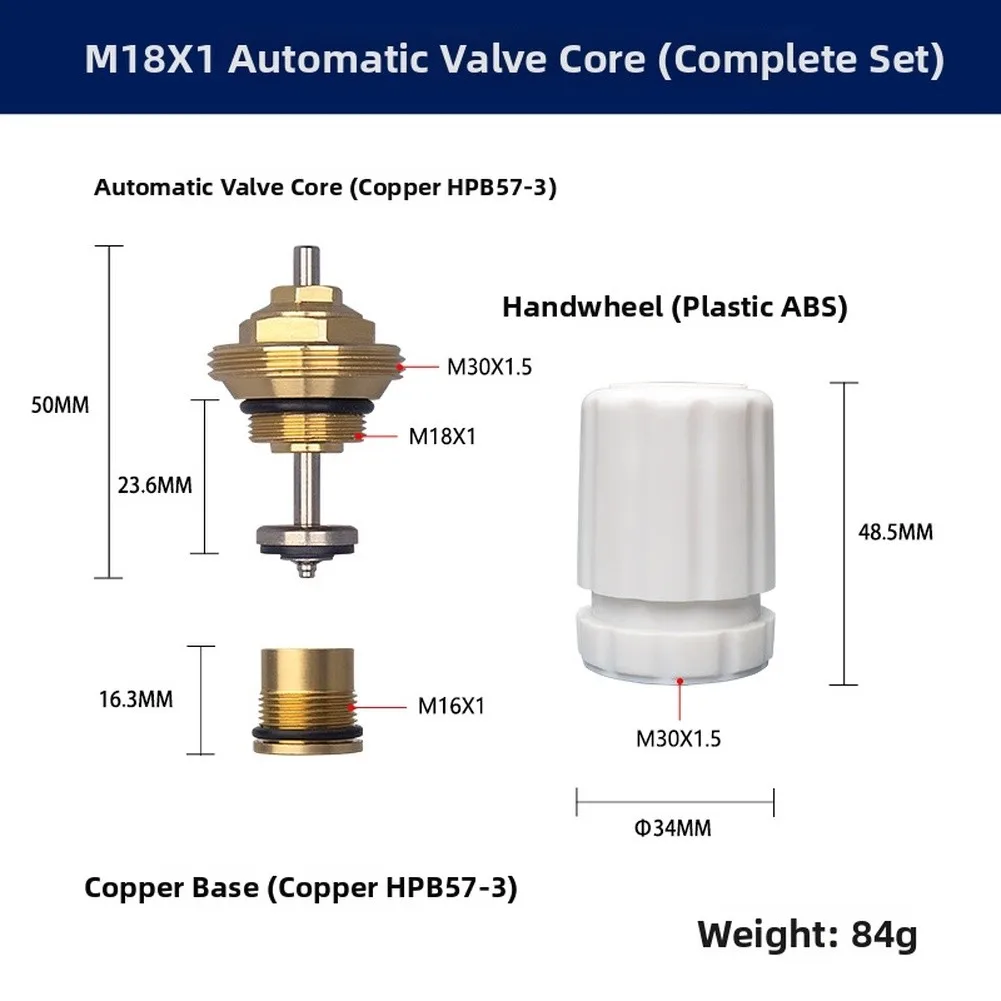 M18X1 Temperature Responsive Valve Core with Spring Shut-off Mechanism for Underfloor Heating Water Management