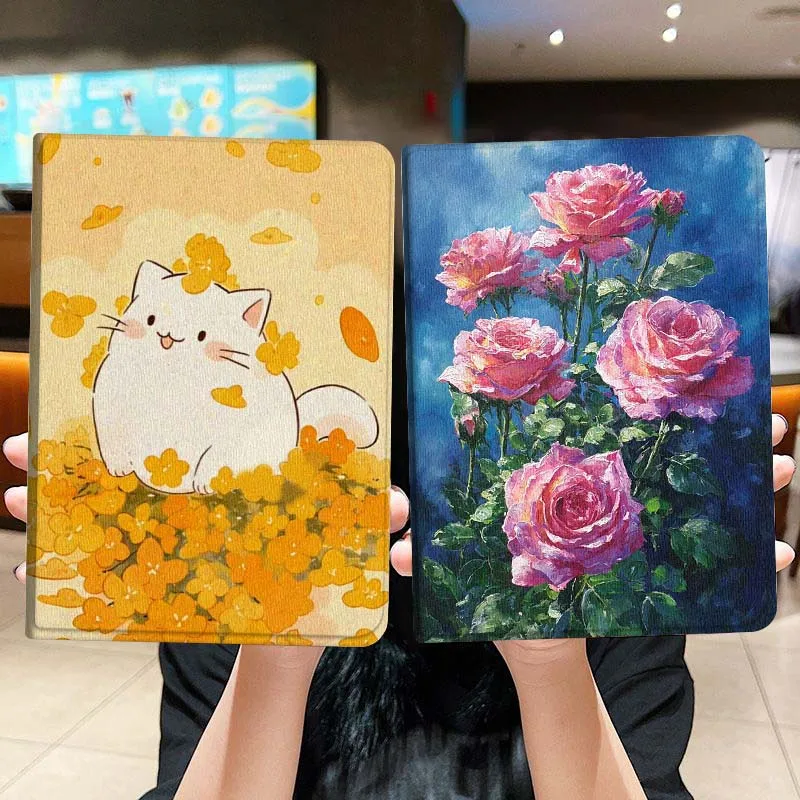 

Cartoon White Cat Flowers Gift Tablet Case For Lenovo Xiaoxin Legion Pad Tab Pro GT Y700 Gen4 2 11 P11 M10 K10 3rd Plus Gen