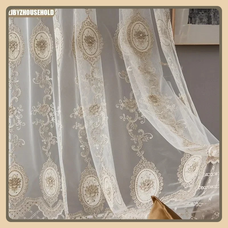 

Custom Size！！European Curtains for Living Room Style Embroidered Sheer Yarn Tulle Window Screen Bedroom Bay Window Screen