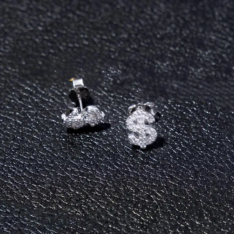 Zircon Dollar Stud Earrings For Men Women Piercing Earrings Jewelry For Sensitive Ears Fashion Punk Hip Hop