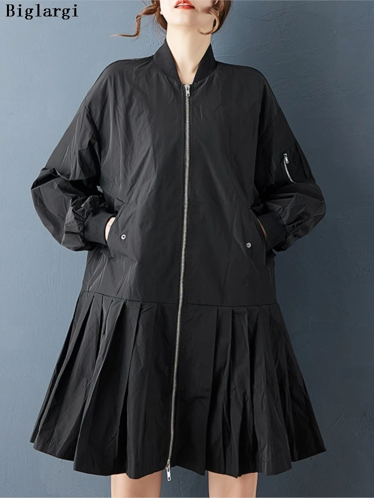 

Oversized Autumn New Coat Dress Women Ruffle Pleated Loose Fashion Ladies Jackets Long Sleeve Woman Coats Dress