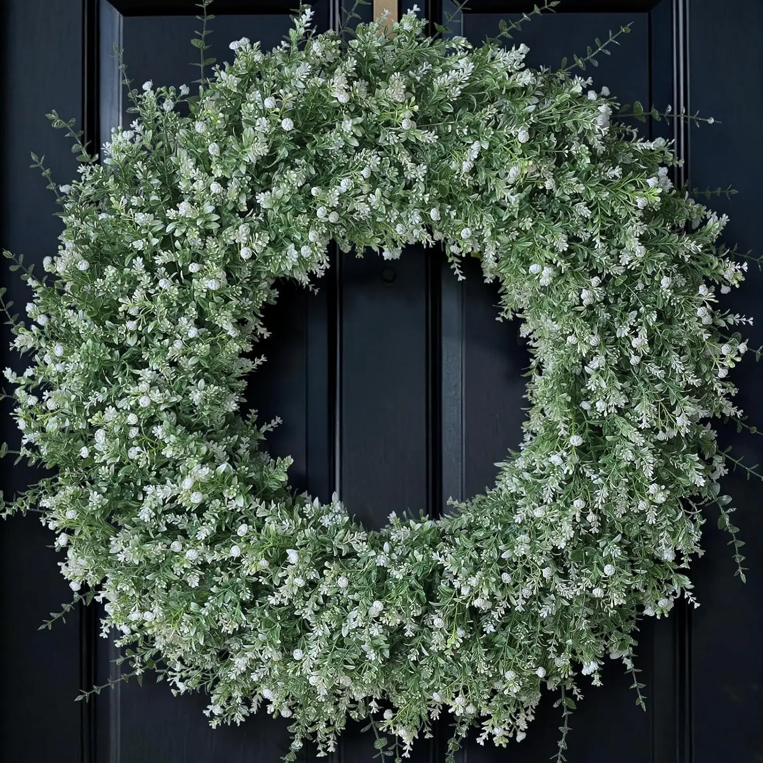 

32'' Large Eucalyptus Wreath for Front Door, Porch- Artificial Eucalyptus and Lavender with Babys Breath Flowers Wreath for Home