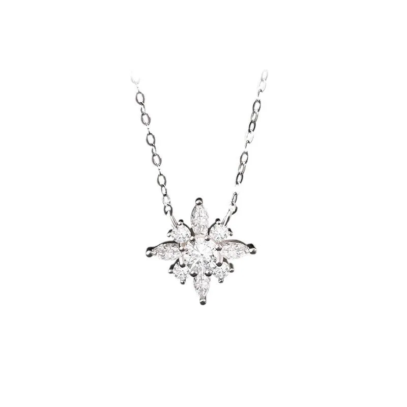Exquisite Luxury 925 Sterling Silver Asymmetry Full Zircon Snowflake Pendant Necklace for Women Girls Jewelry Accessories Gifts #5