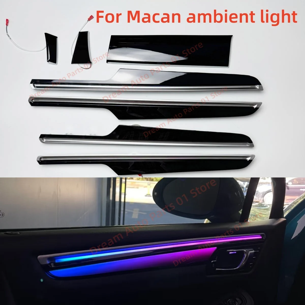 

For Porsche Macan LED Ambient Light Automotive interior lighting upgrade auto parts button /APP control Piano black trim board