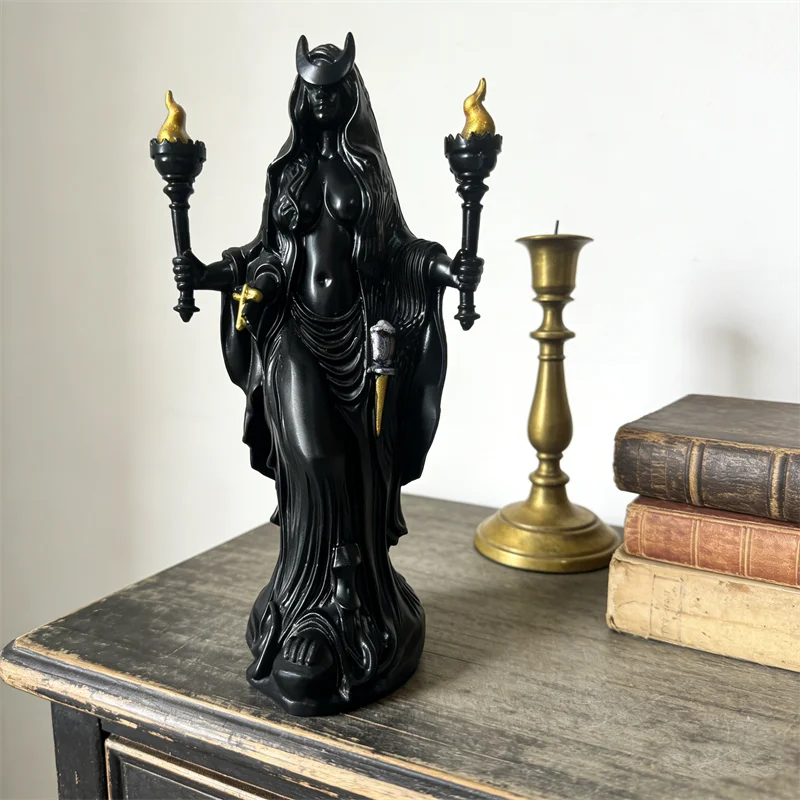 The Witch of The Night Hecate Greek Goddess with Her Hounds of Magic Sculpture Underworld Light Messenger Resin Statue Ornament