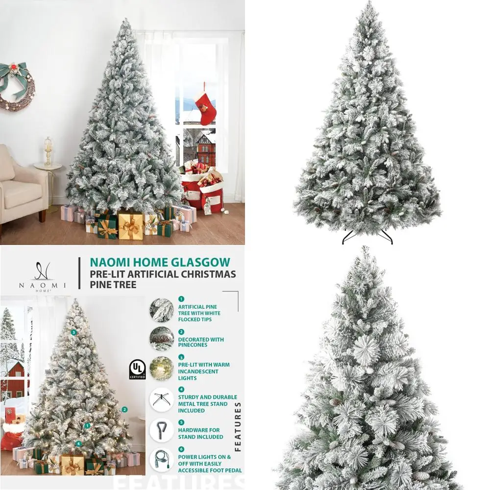 شجرة عيد الميلاد الاصطناعية البلورية بطول 7.5 أقدام من جلاسكو مع مخاريط صنوبر، وتحكم في دواسة القدم، ونصائح فرع 1556، و750 أضواء دافئة، وم #1