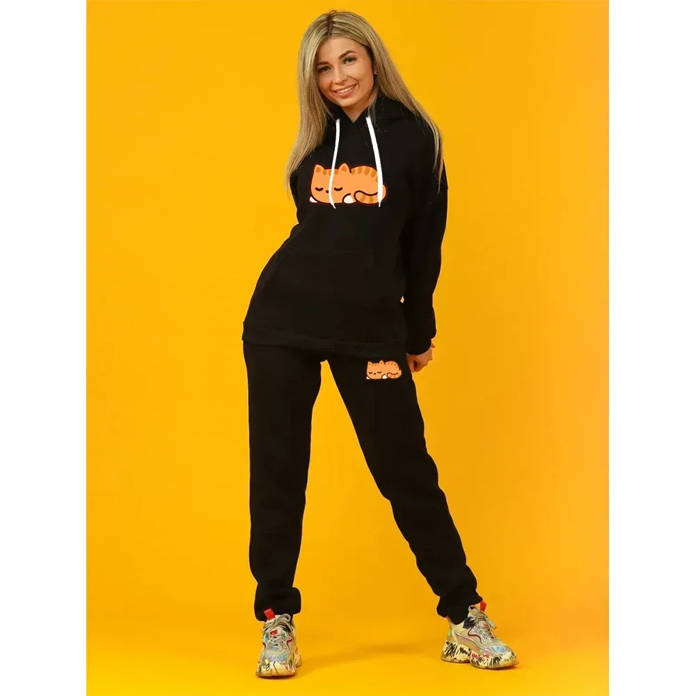 Couple Cute Printed Tracksuits 2 Piece Set Men Women Hoodies + Pants Pullover Casual Fleece Sweatshirt Streetwear Clothing