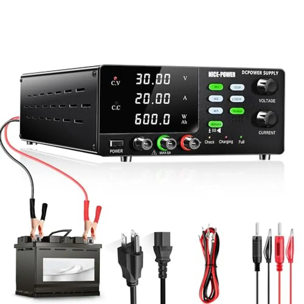 Alimentatore CC regolabile 30V 20A 600W Caricabatteria da banco Alimentatore switching regolato con indicatori di ricarica e