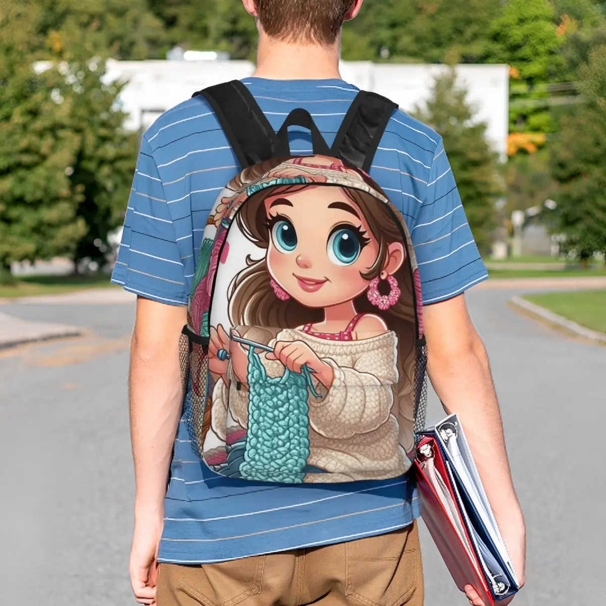 Cartoon Girl And Crochet Backpack Student BookBag Kids School Bag Laptop Shoulder Bags for Boys Girls