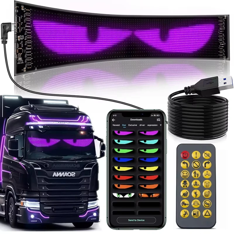 

RGB LED Matrix Flexible Screen Panel with APP Control USB Plug DIY Text Animation IP65 Waterproof Pixel Display for Car Decor