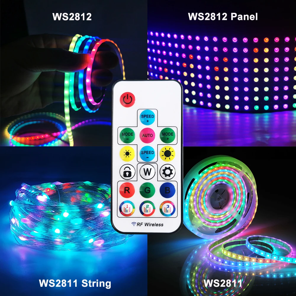 Mini Music Led Controller 17Keys DC/USB 3Pin 5V-24V Wireless RF Remote Control For WS2811 2812 Addressable RGB Strip Light Panel